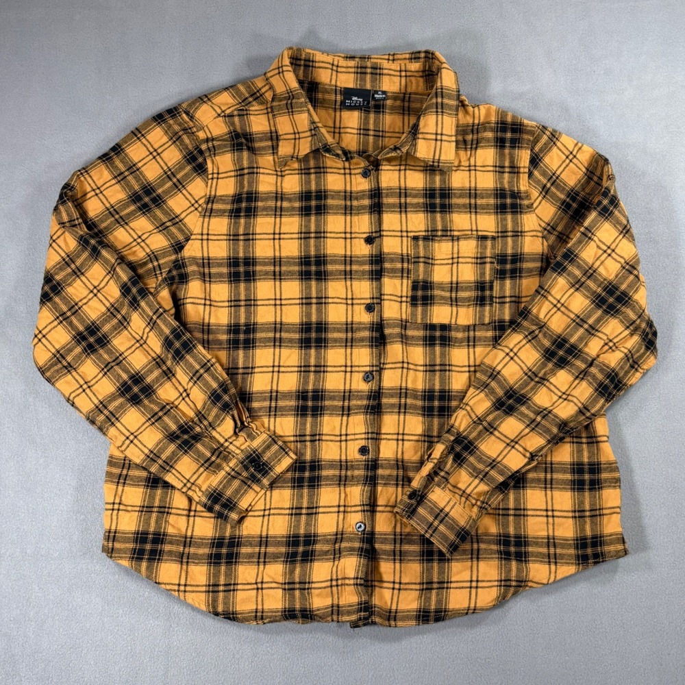 Disney Mickey Mouse Plaid Flannel Shirt Women XL Excellent Graphic
